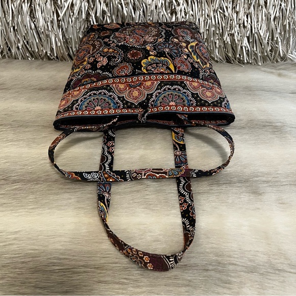 Vintage VERA BRADLEY Kensington 2006 Button M Tote Black Brown Cream Quilted USA - Picture 7 of 12